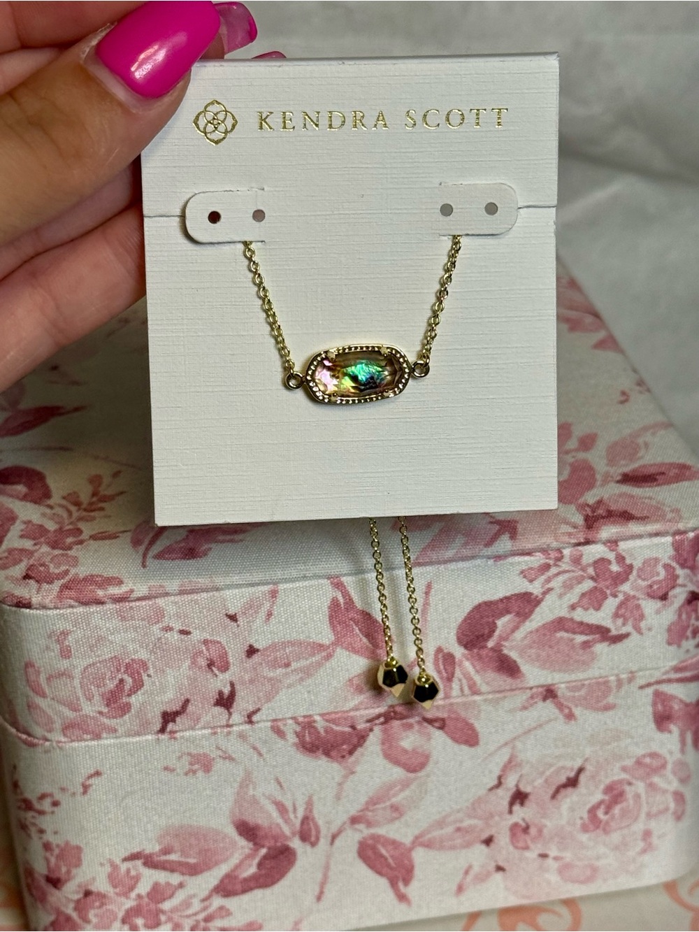 Kendra Scott Gold Multicolor Iridescent Stone Adjustable Necklace
